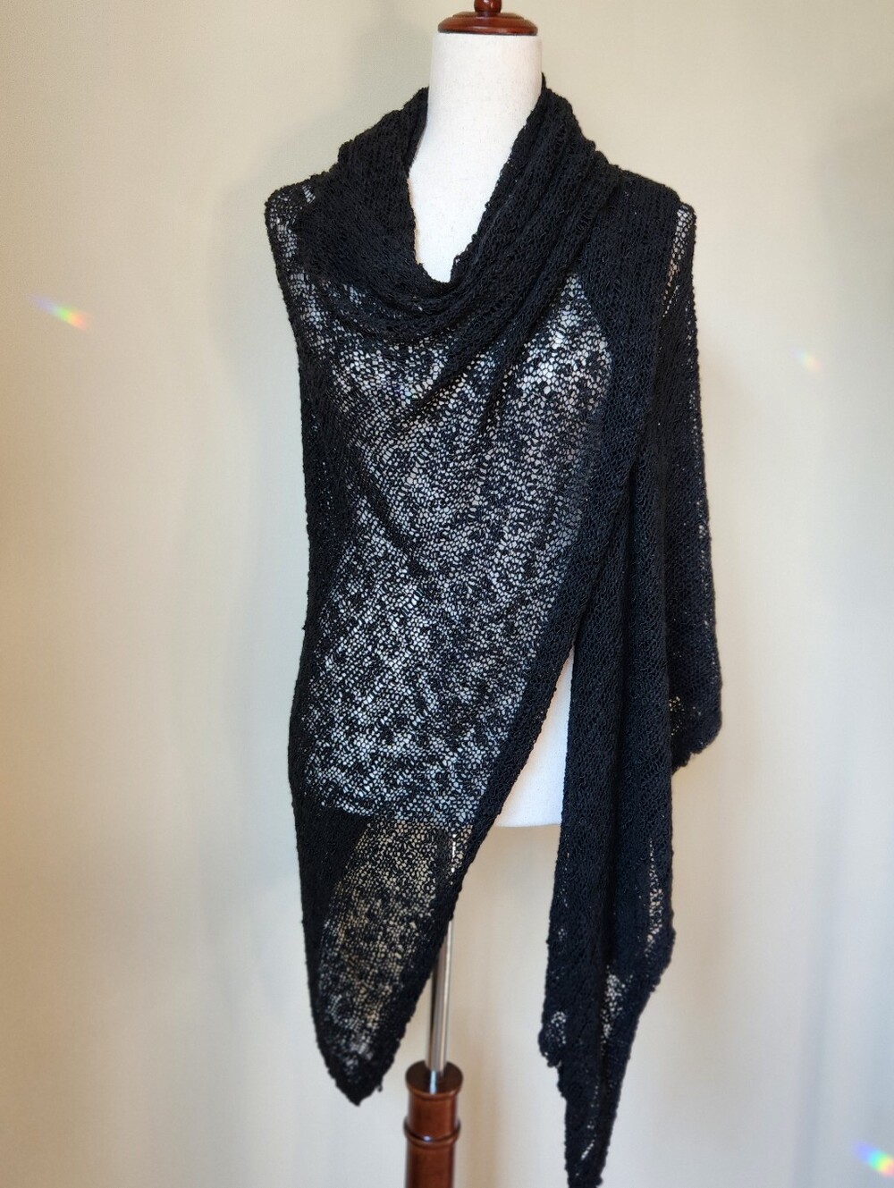 Coldwater Creek Black Lace Knit Shrug Poncho Cape Cardigan Open Front Layering